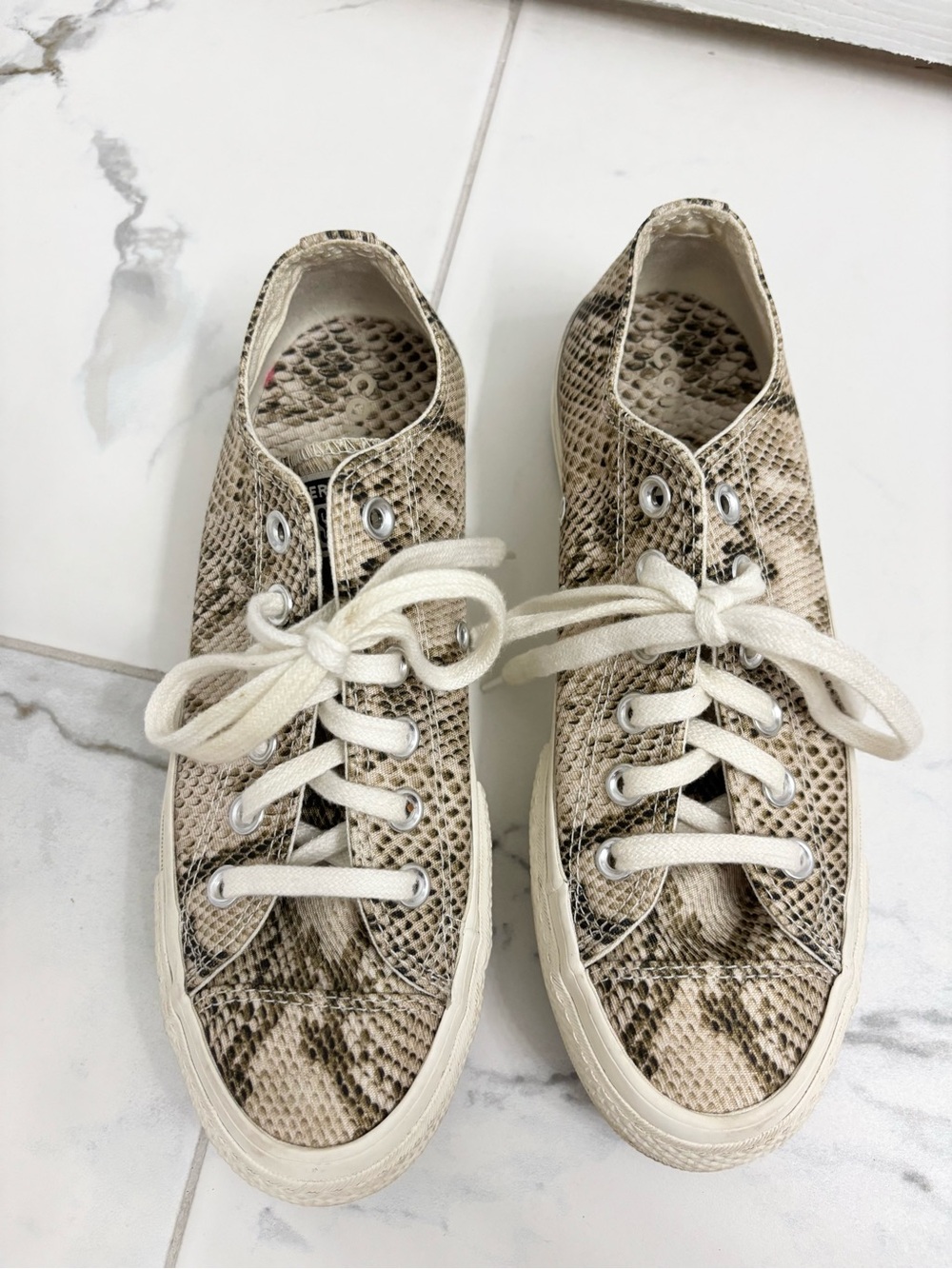 Converse Platform Sneakers Snakeskin Print Womens 7 Tan Cream All Star - Picture 2 of 8